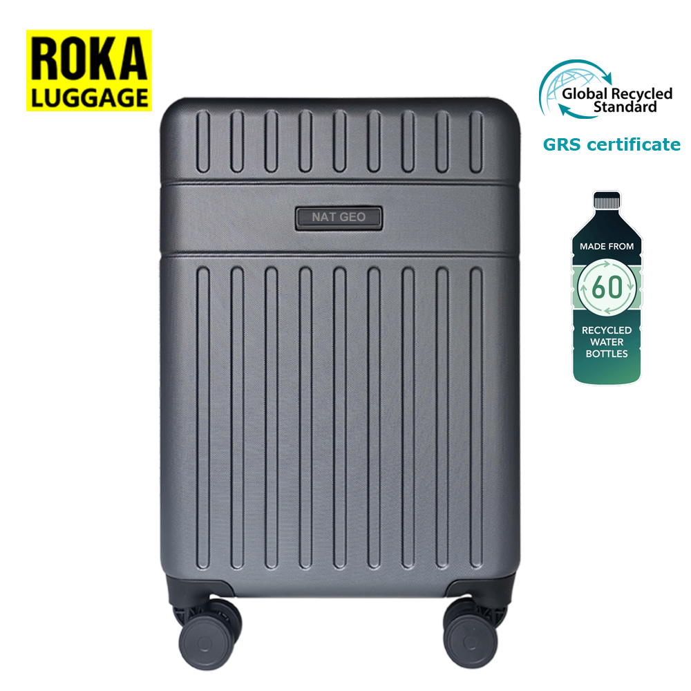 Roka eco-friendly sustainable GRS certified recycled cabin trolley suitcase supplier,ROKA sustainable rPET luggage,the newest sustainable rPET luggage,Roka sustainable rPET suitcase,the newest sustainable rPET suitcase,sustainable rPET luggage